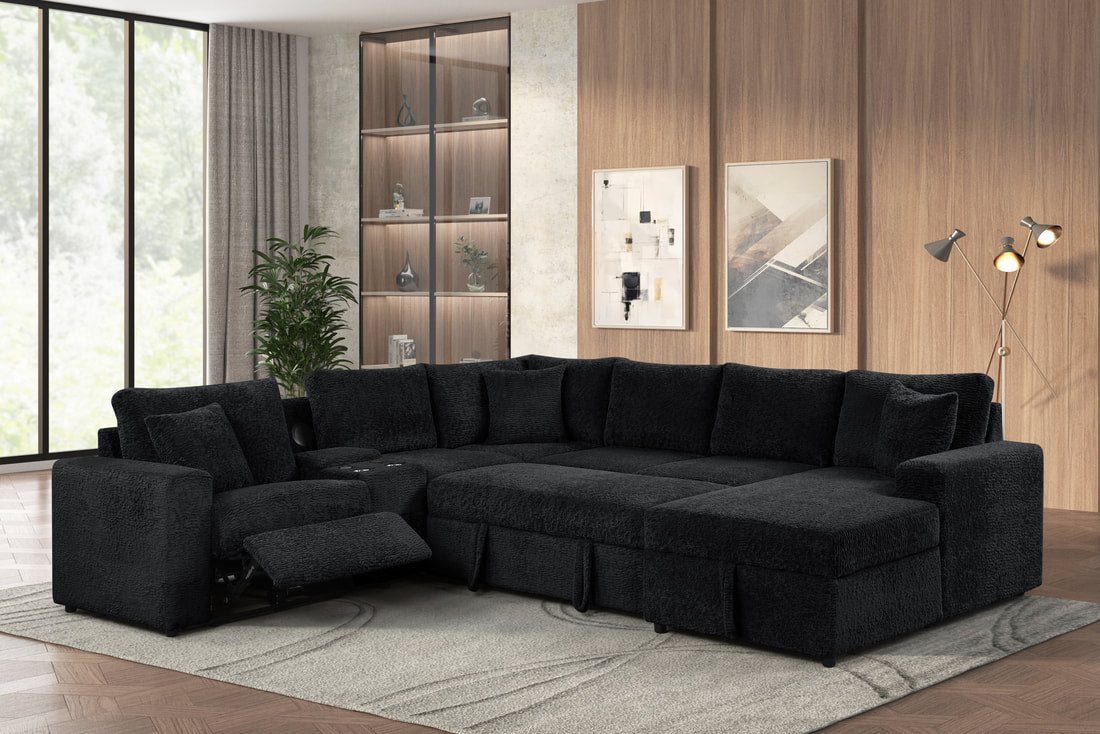 Hunter Black Sectional with  Bluetooth Speaker & Pull-Out Bed