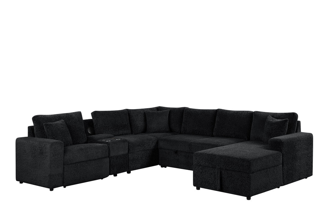 Hunter Black Sectional with  Bluetooth Speaker & Pull-Out Bed