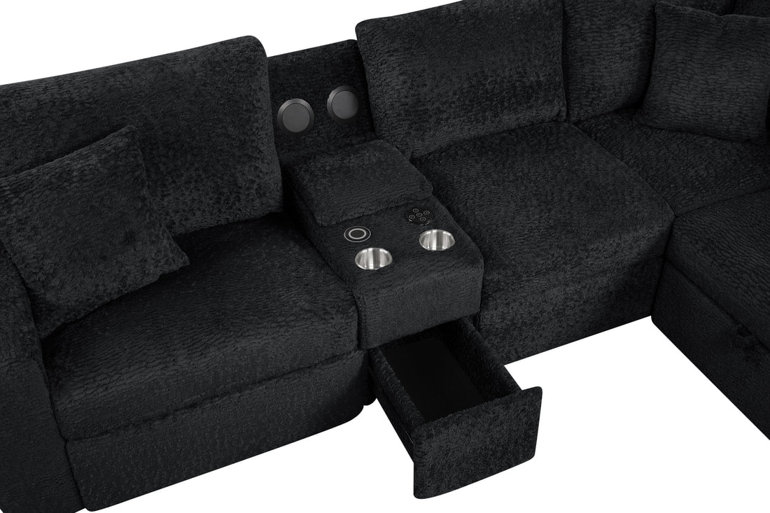 Hunter Black Sectional with  Bluetooth Speaker & Pull-Out Bed