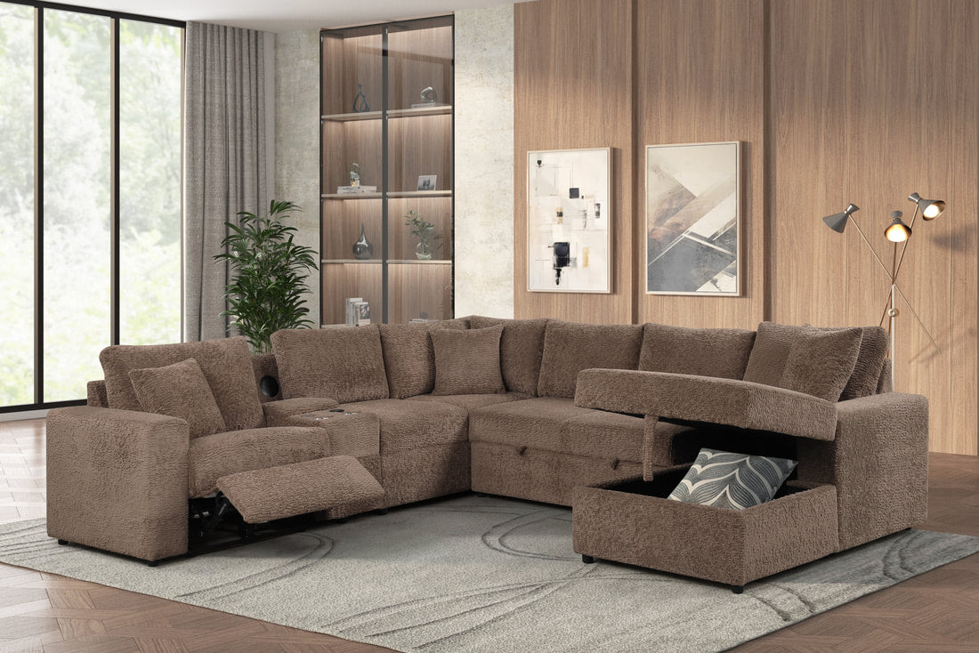 Hunter Mocha Sectional W Bluetooth Speaker & Pull-Out Bed