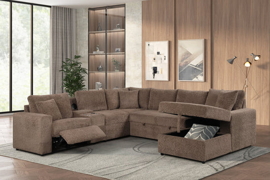 Hunter Mocha Sectional W Bluetooth Speaker & Pull-Out Bed