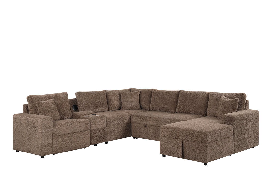 Hunter Mocha Sectional W Bluetooth Speaker & Pull-Out Bed