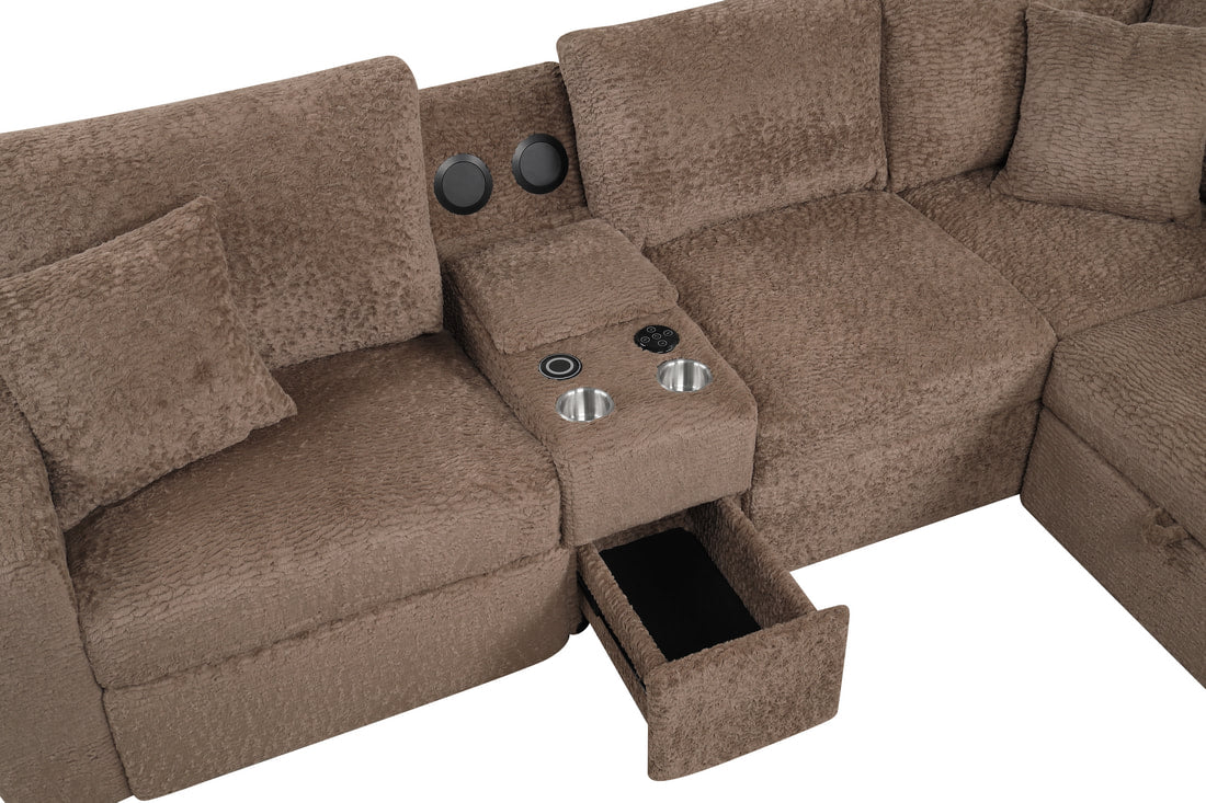 Hunter Mocha Sectional W Bluetooth Speaker & Pull-Out Bed