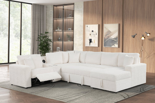 Hunter White Sectional W/ Bluetooth Speaker & Pull-Out Bed