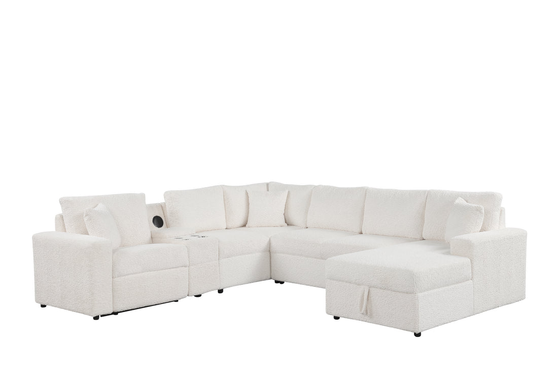 Hunter White Sectional W/ Bluetooth Speaker & Pull-Out Bed