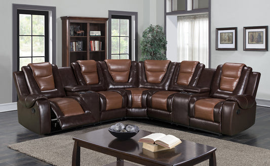 Jordan Two-tone Brown Leather Reclining Sectional