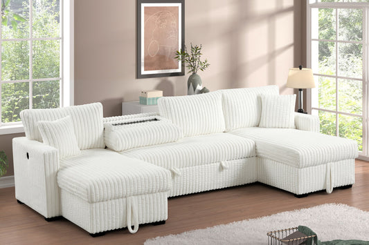 July Beige Double Storage Chaise Sectional w/ Pull Out Bed