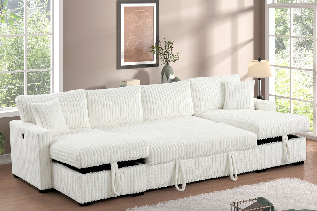July Beige Double Storage Chaise Sectional w/ Pull Out Bed