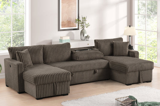 July Mocha Double Storage Chaise Sectional w/ Pull Out Bed