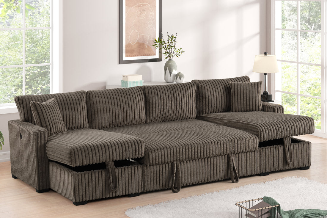 July Mocha Double Storage Chaise Sectional w/ Pull Out Bed