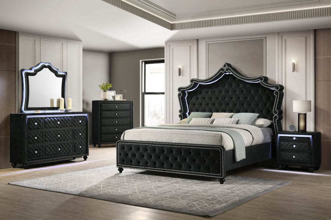 5pcs or 4pcs Kingdom Black Bedroom Set - Queen, King