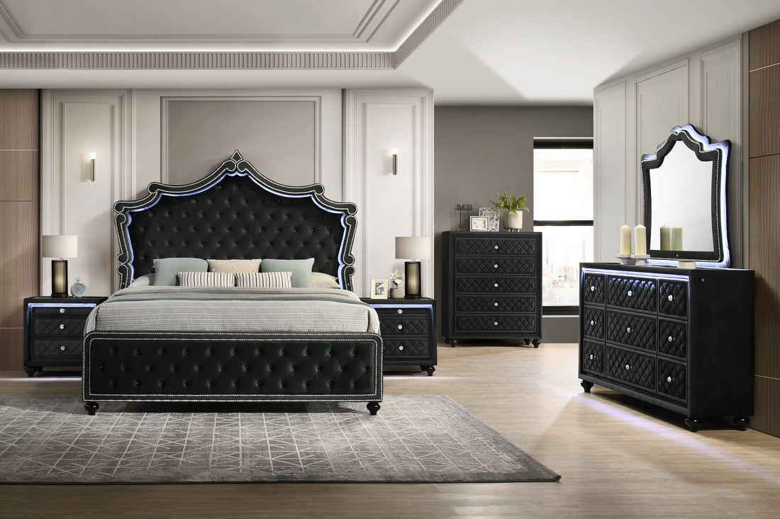 5pcs or 4pcs Kingdom Black Bedroom Set - Queen, King