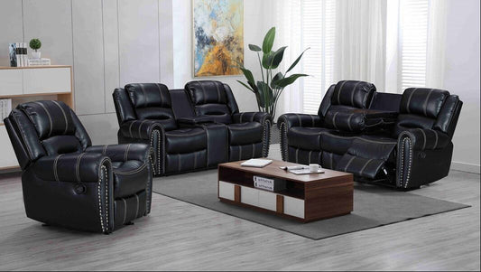 3pcs Lexington Black Leather Gel Reclining Sofa Set