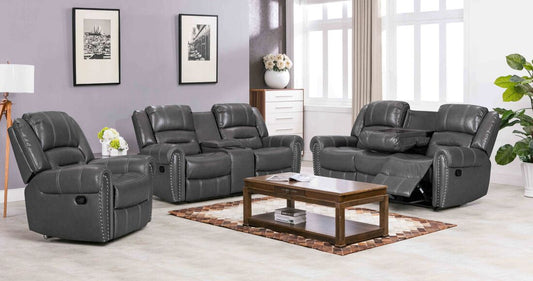 3pcs Lexington Grey Leather Gel Reclining Sofa Set