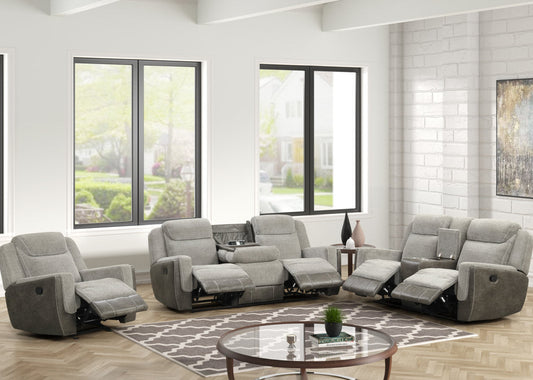 3pcs Lisa Two Tone Grey Fabric Reclining Sofa Set
