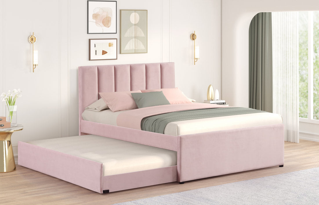 MAYA - Pink Platform Trundle Bed