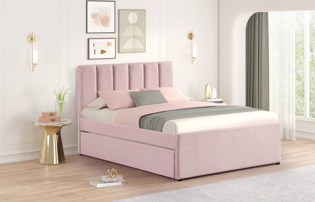MAYA - Pink Platform Trundle Bed