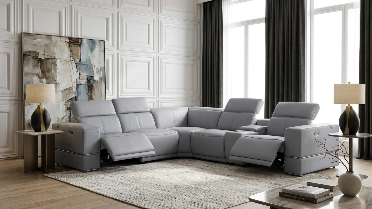 MI-1125 Franco II 6pcs Light Blue Reclining Sectional