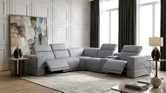 MI-1125 Franco II 6pcs Light Blue Reclining Sectional