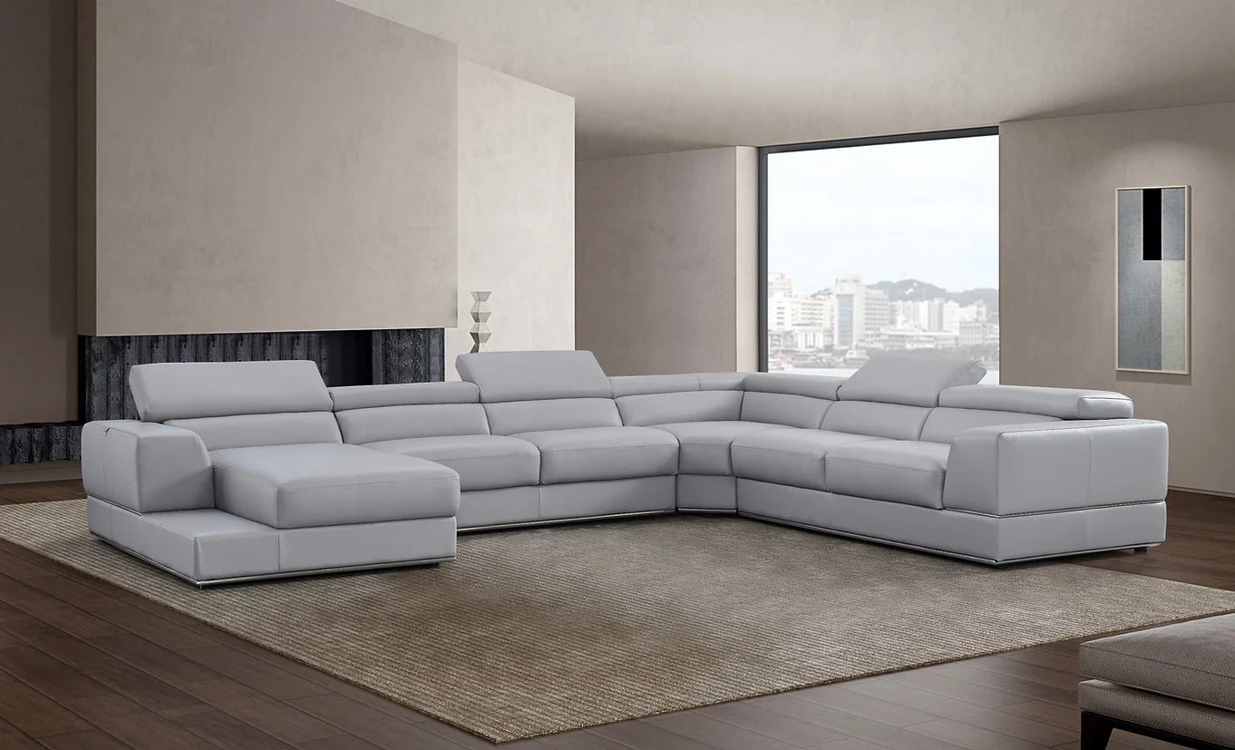 MI-5106 Pella Light Grey Leather Oversized Sectional