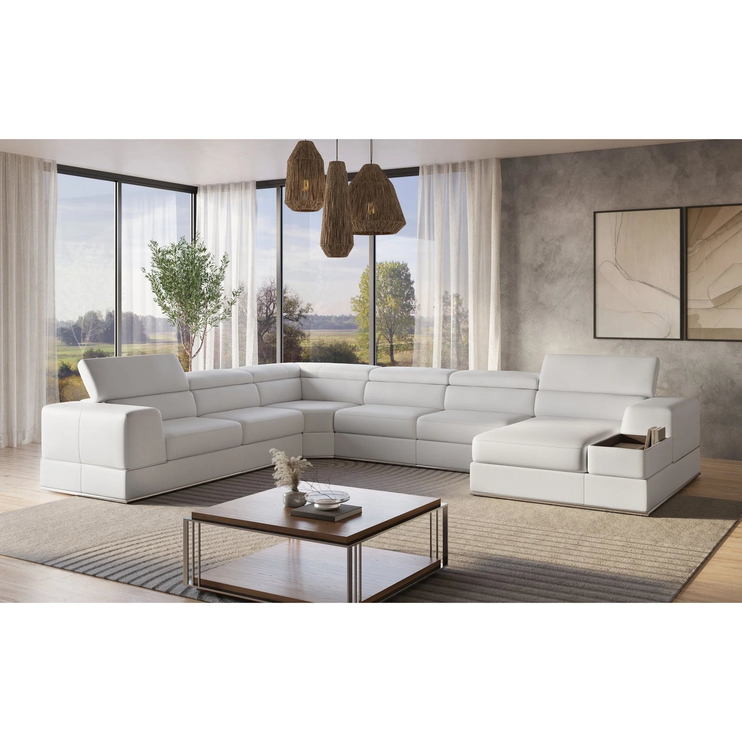 MI-5106 Pella RAF White Ittalian Leather Oversized Sectional