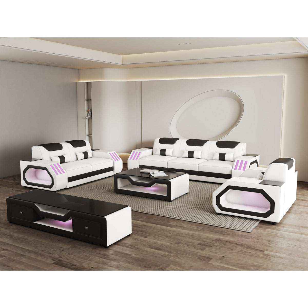 MI-9916A Matrix (White/B) - Sofa, Loveseat & Chair