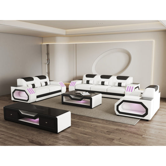 MI-9916A Matrix (White/B) - Sofa, Loveseat & Chair
