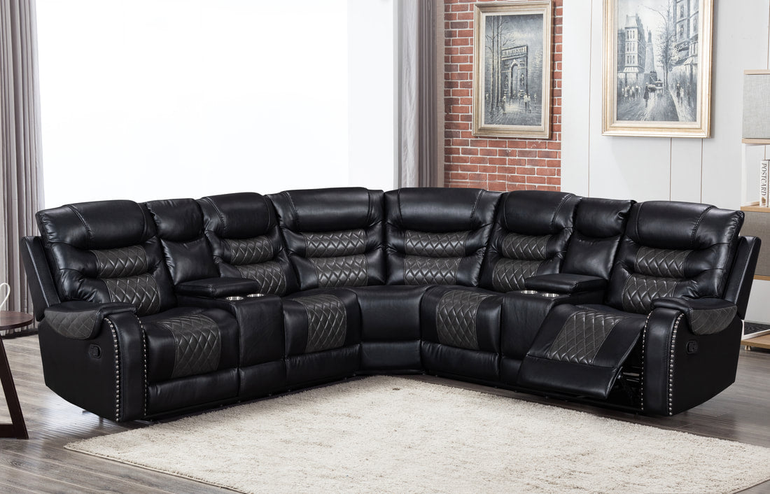 Martin Two-Tone Black Leather Reclining Sectional