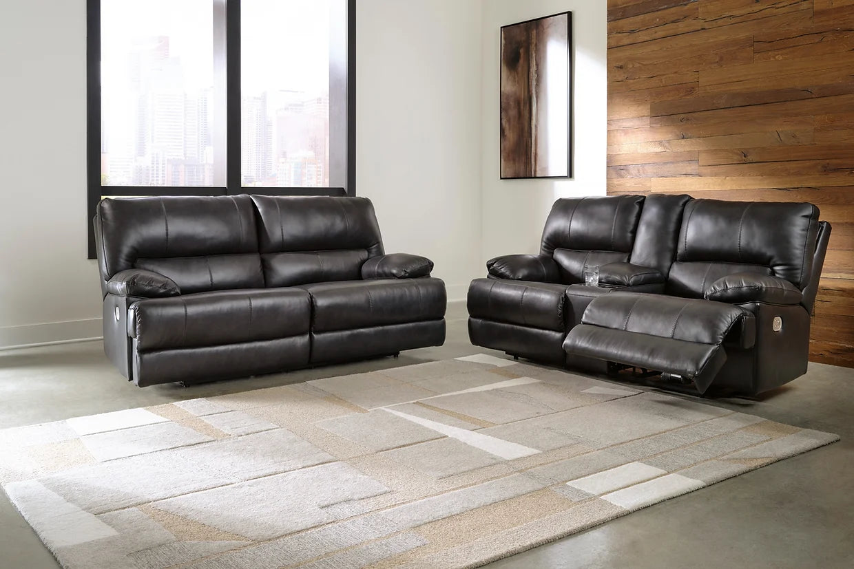 3pcs Ashley Mountainous Grey Genuine Leather Power Reclining Set
