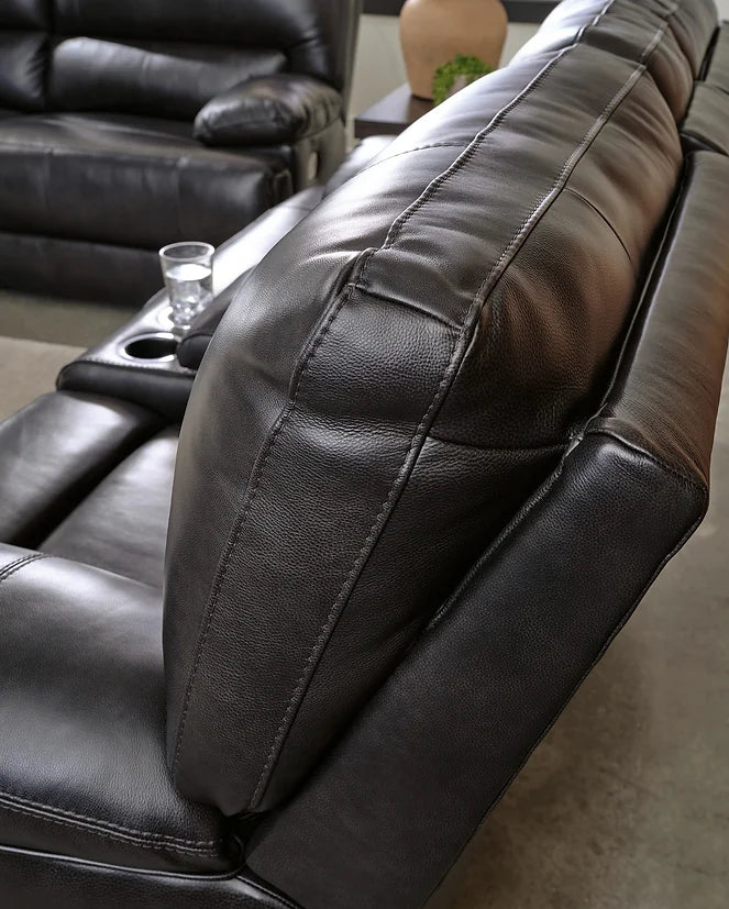 3pcs Ashley Mountainous Grey Genuine Leather Power Reclining Set
