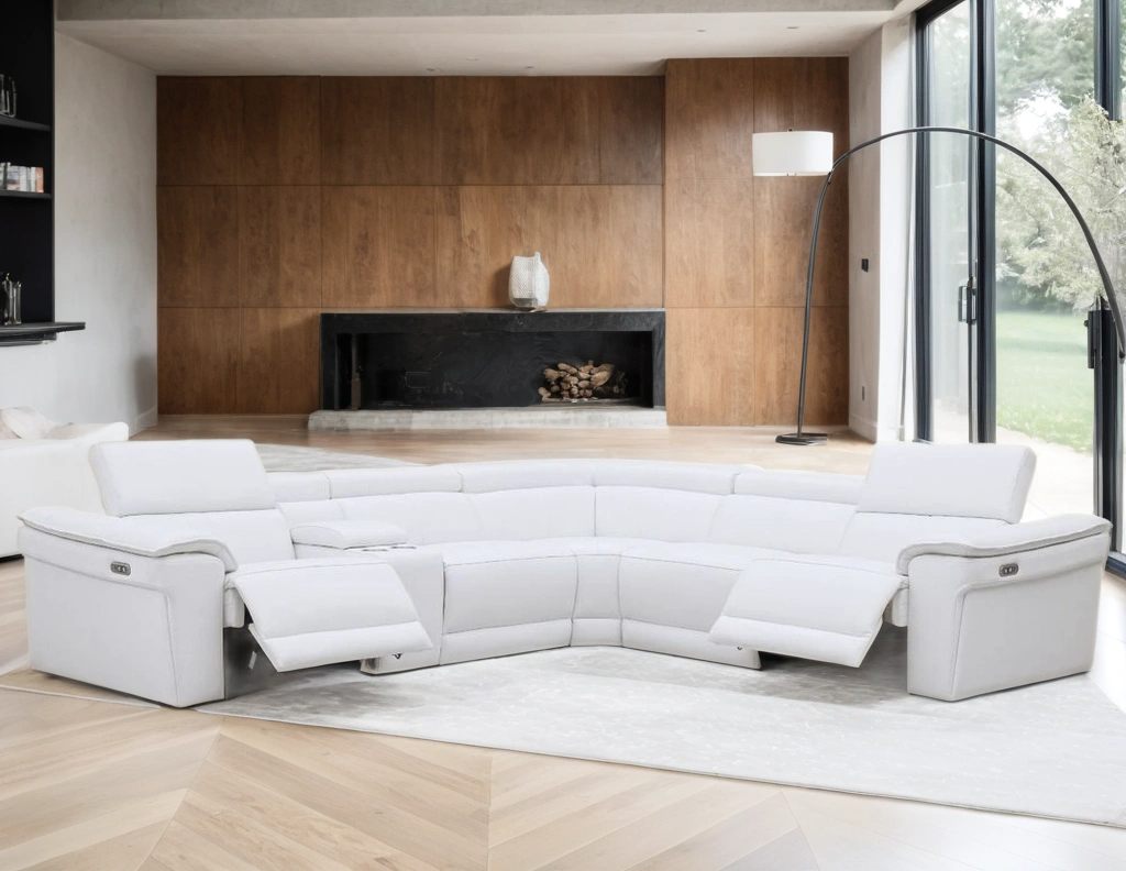 Newyork White - Leather Power Reclining Sectional