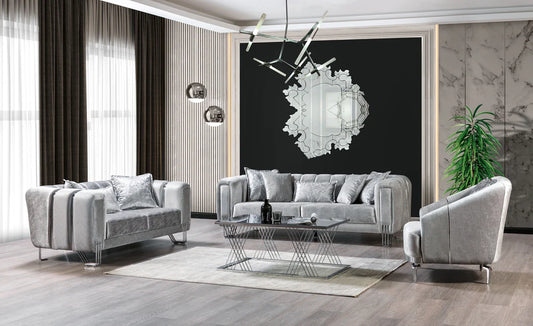 Silver Velvet Sofa & Loveseat
