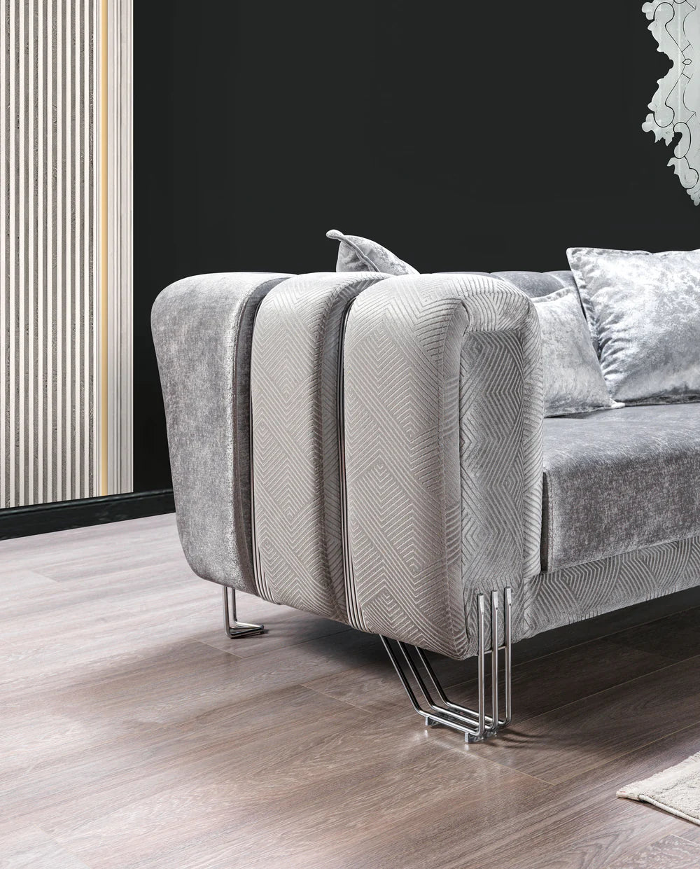 Silver Velvet Sofa & Loveseat