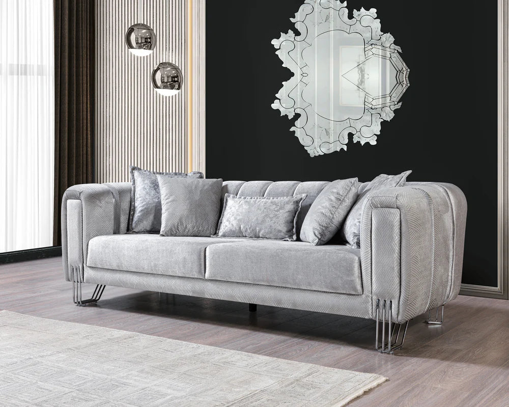 Silver Velvet Sofa & Loveseat