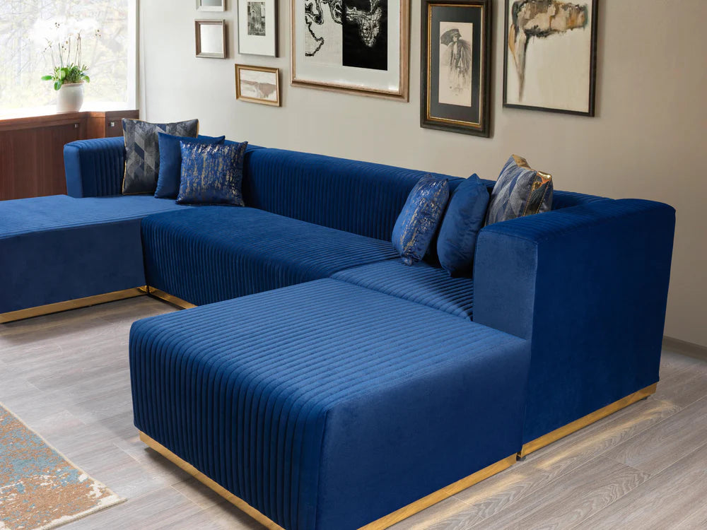 Juliana Blue Velvet Double Chaise Sectional