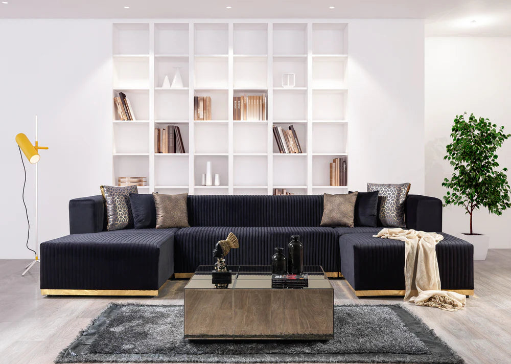 Juliana Black Velvet Double Chaise Sectional