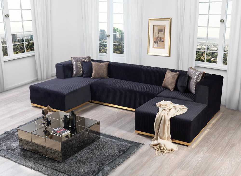 Juliana Black Velvet Double Chaise Sectional