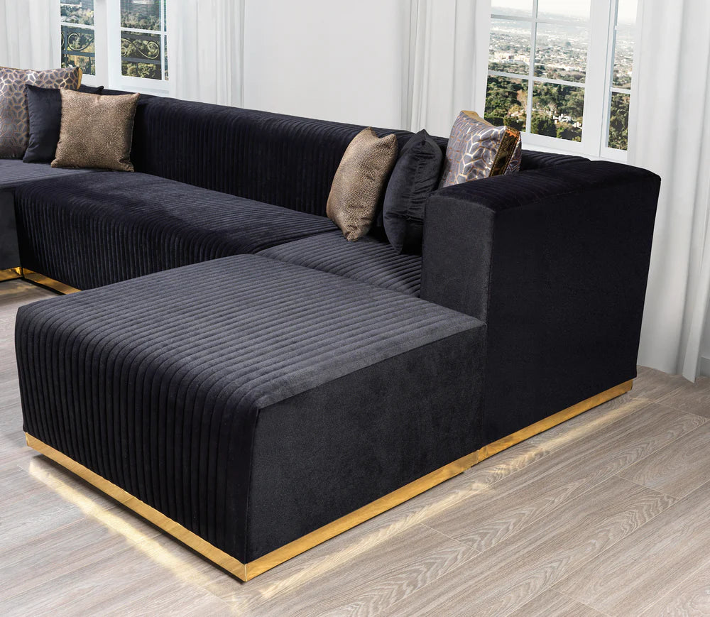 Juliana Black Velvet Double Chaise Sectional