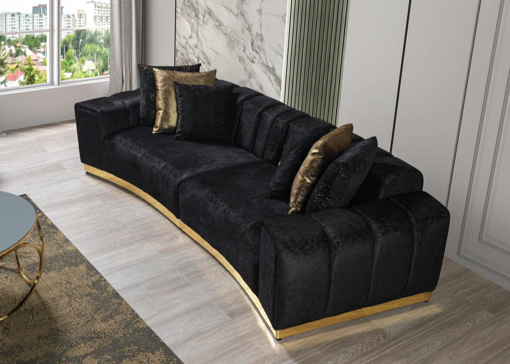 Michelle Black Velvet 2-Piece Curved Sectional
