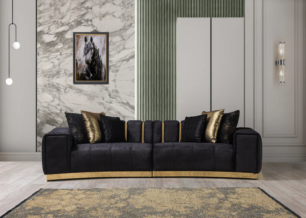 Michelle Black Velvet 2-Piece Curved Sectional