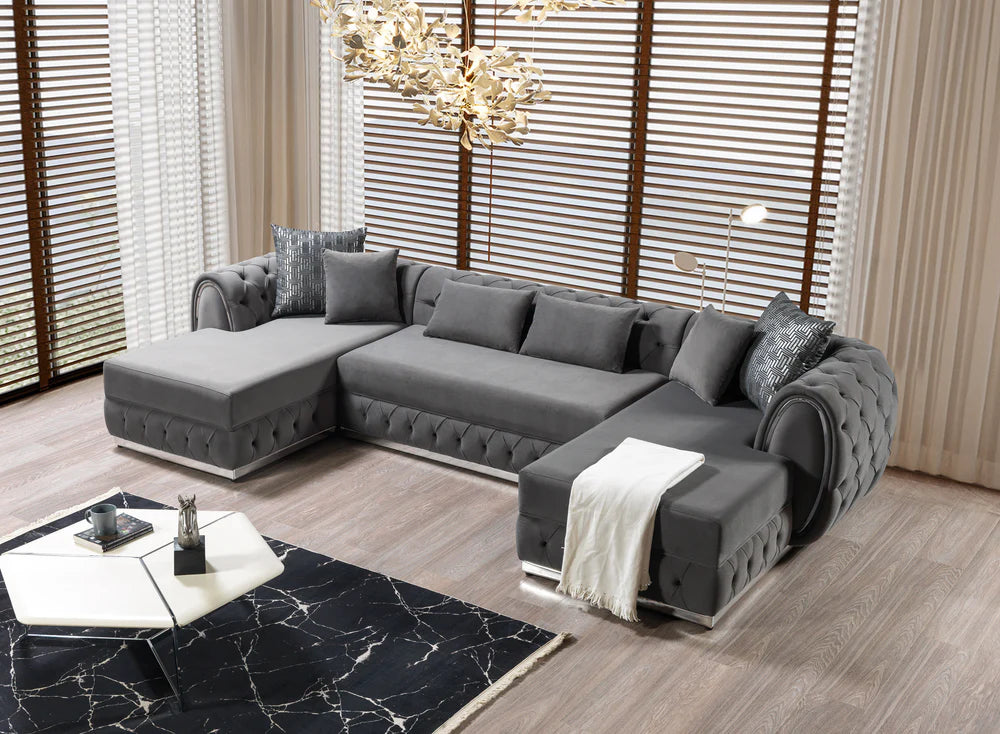 Jessie Grey Velvet Double Chaise Sectional