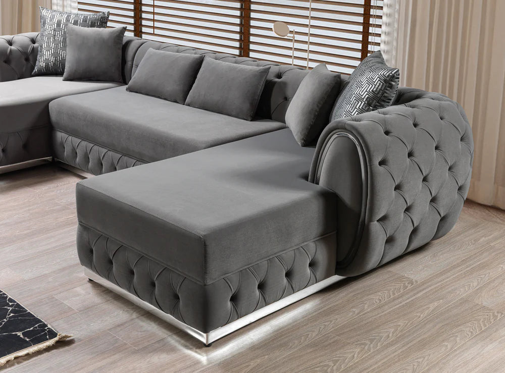 Jessie Grey Velvet Double Chaise Sectional