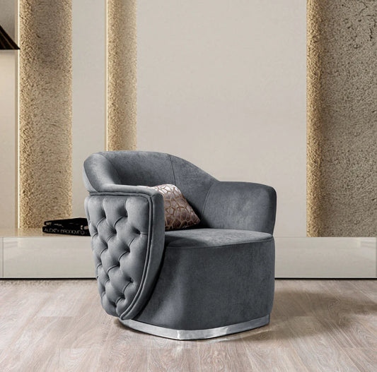 Victoria Gray Velvet Tufted Chair