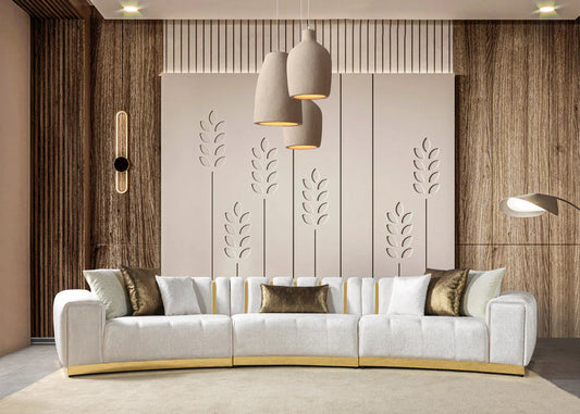 Michelle Ivory Velvet 3-Piece Curved Sectional