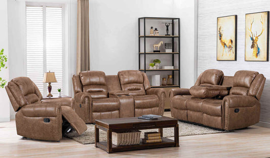 3pcs Rivercreek Brown Palomino Fabric Reclining Sofa Set