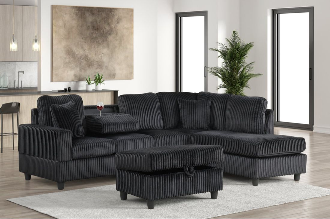 Black Rocket Onyx Reversible Sectional & Ottoman
