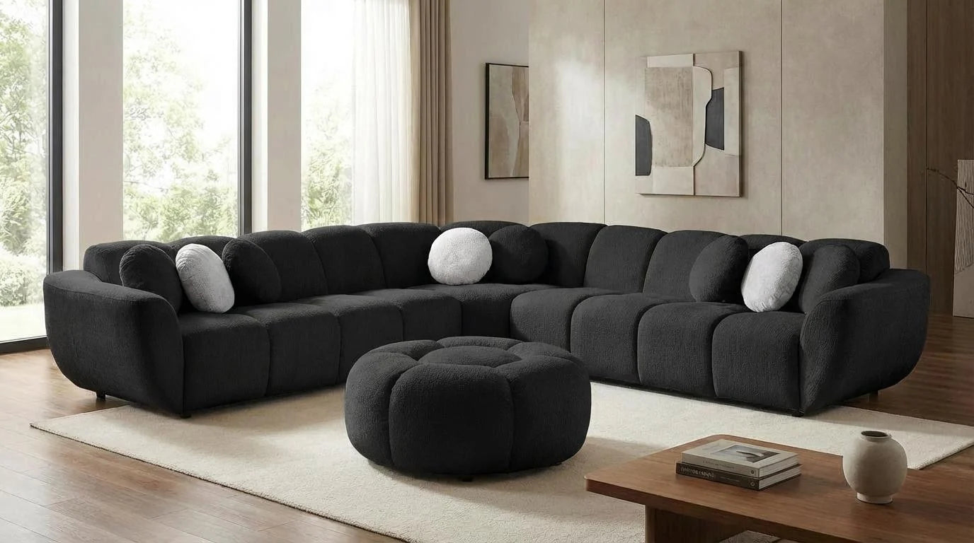 MI-3001 Rose Black Sectional w/ Ottoman