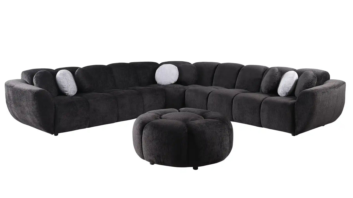 MI-3001 Rose Black Sectional w/ Ottoman