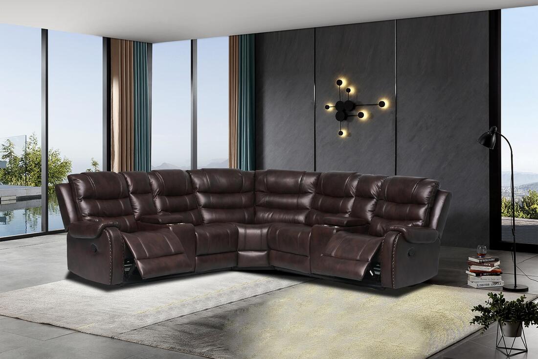 Rose Brown Leather Reclining Sectional