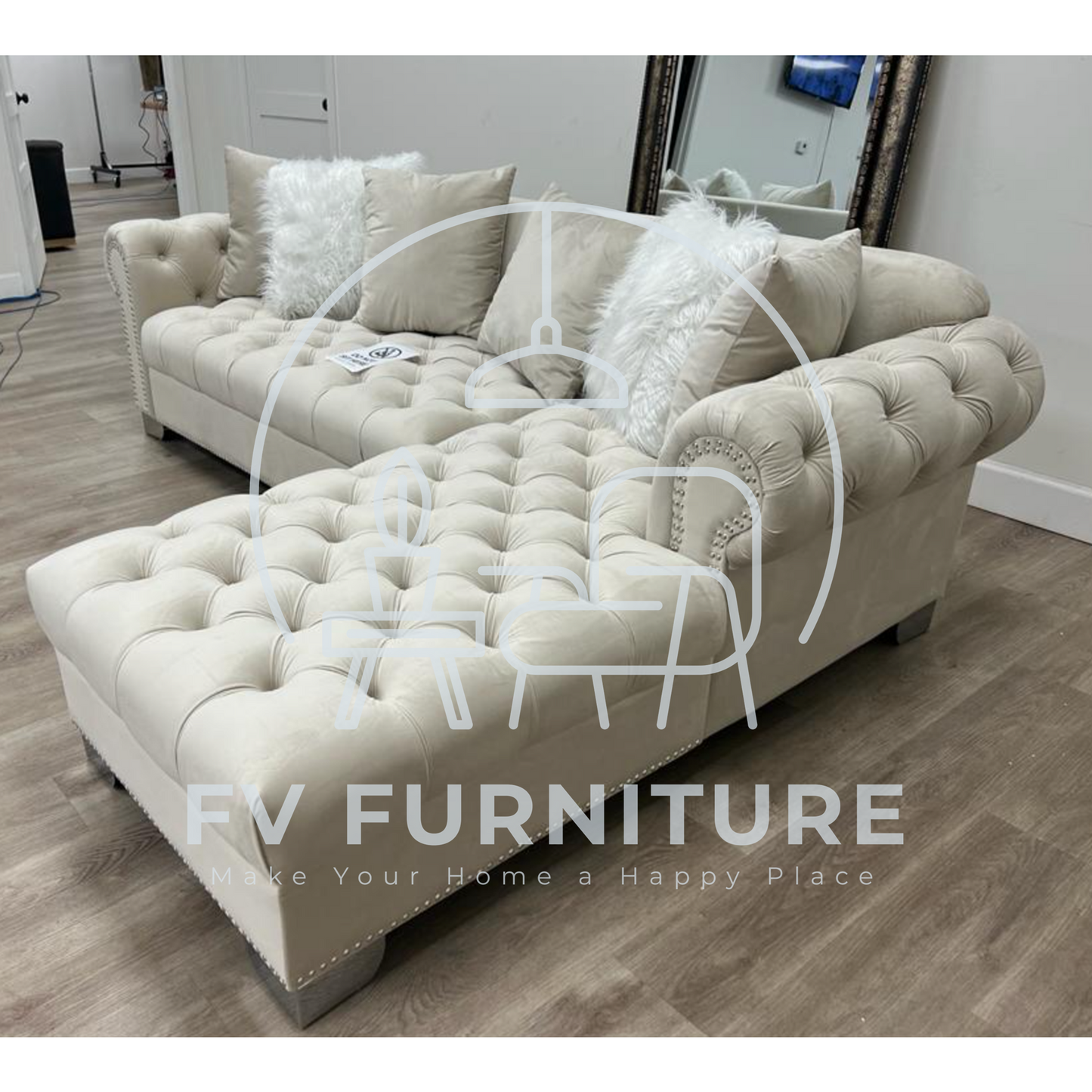 Velvet Tufted Sectional (Mutliple Colors)